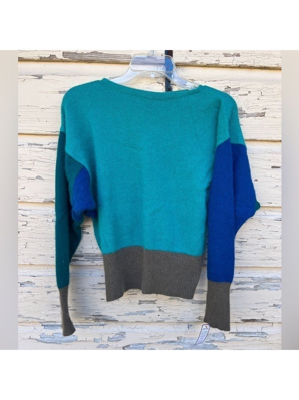 Vintage Rabbit Hair Angora Wool 80s Colorblok Soft Cozy Pullover Sweater 38